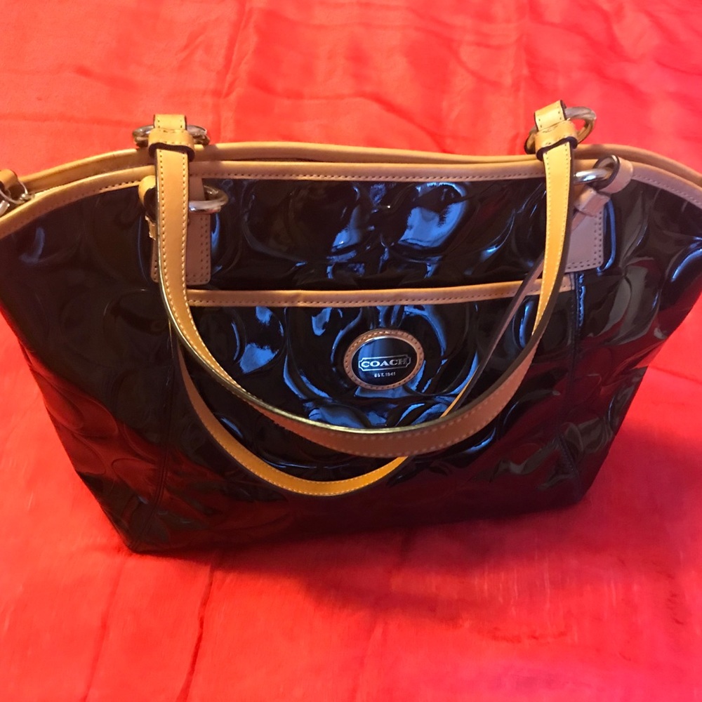 Black Coach Peyton Patent Leather Pocket Tote